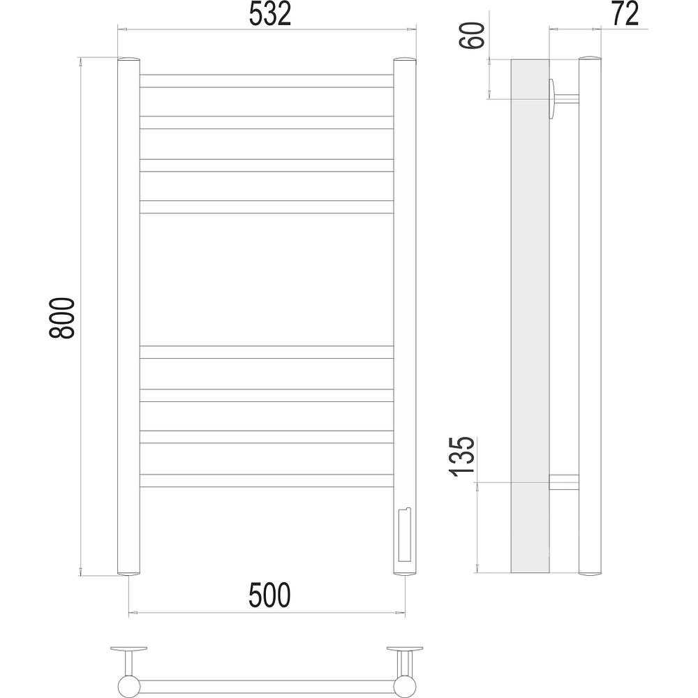 Полотенцесушитель электрический Terminus Аврора П8 50х80 КС 905, черный