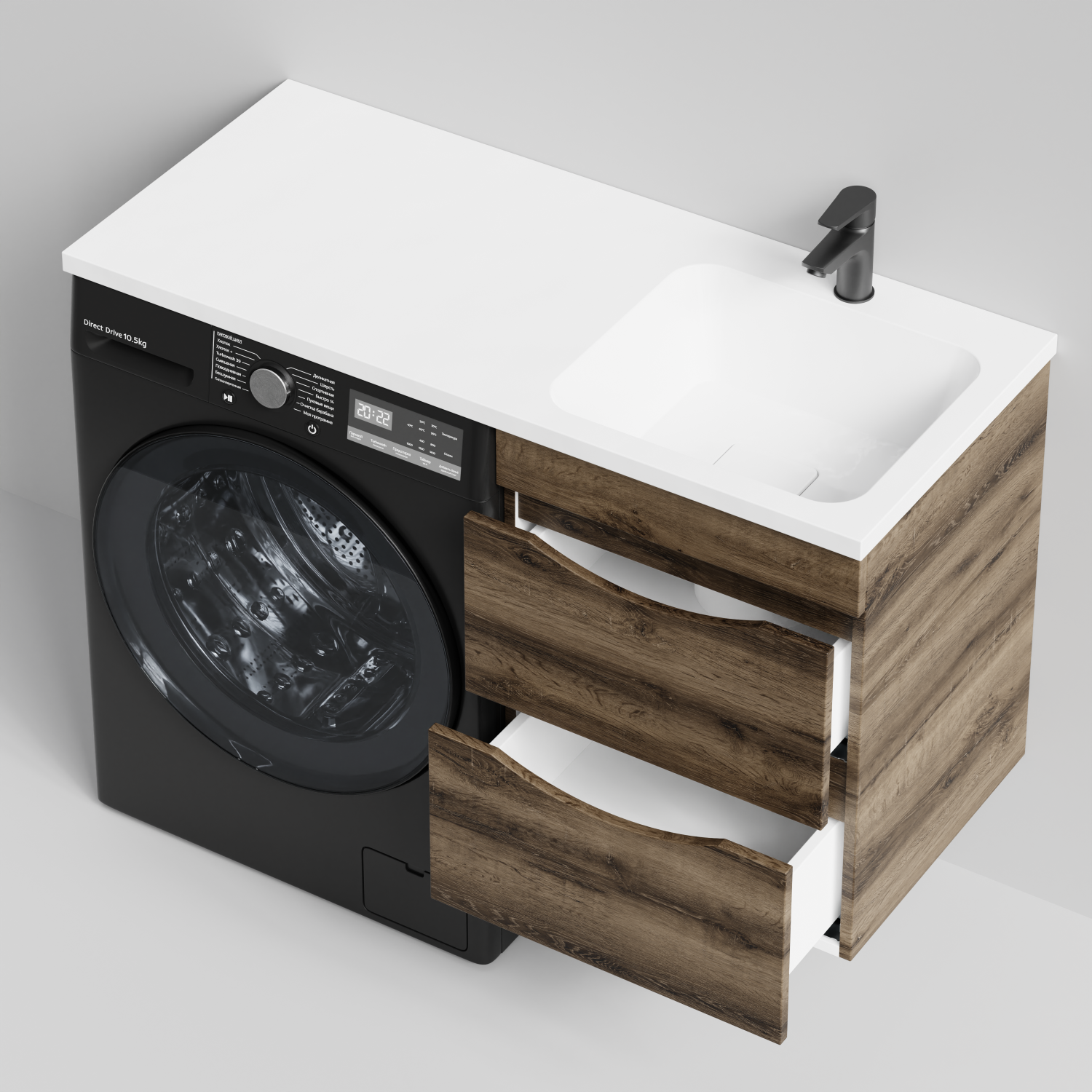 Тумба Vod-ok 48 с раковиной Смайл 110 подвесная, под стиральную машину, правая, Дуб крымский коричневый