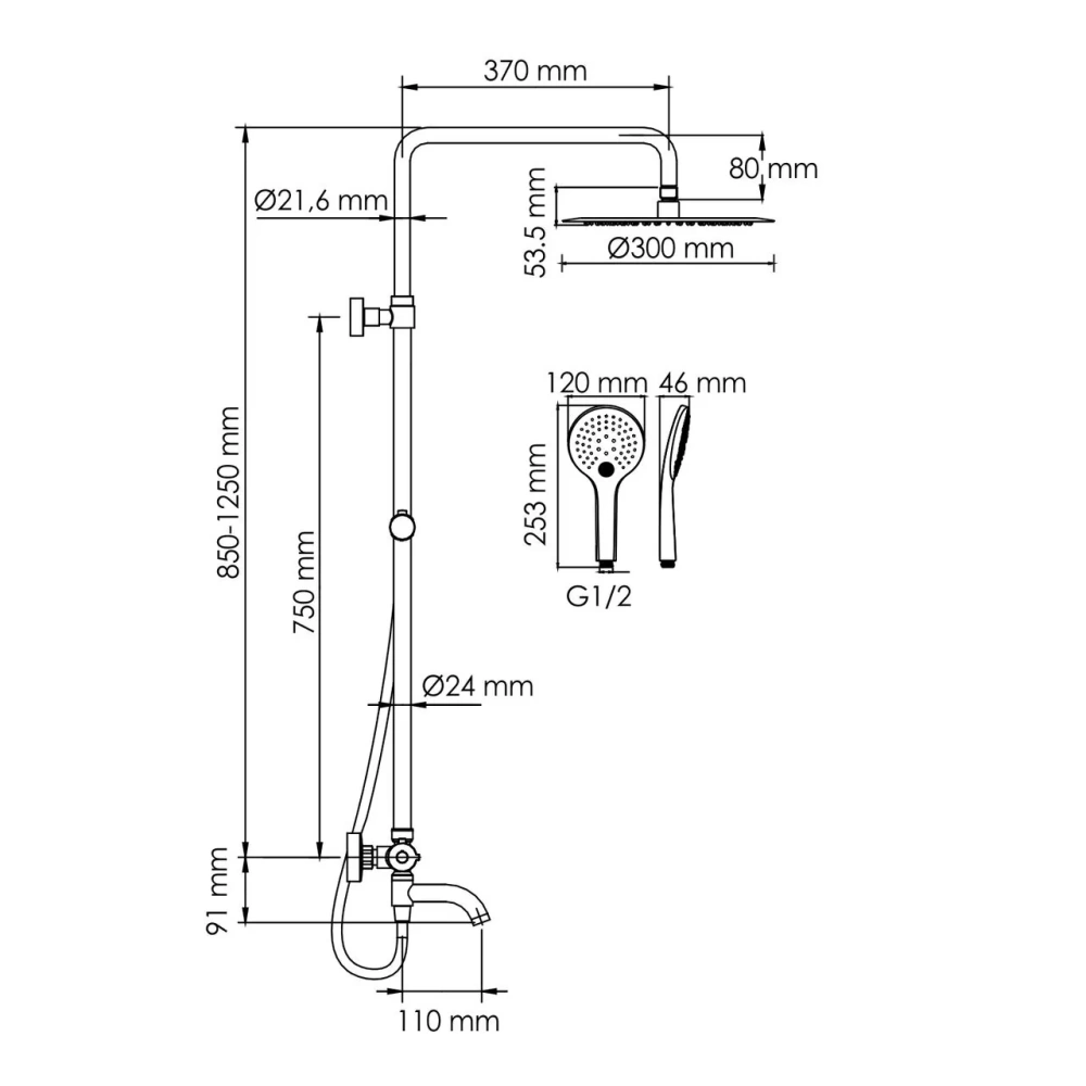 Душевая стойка WasserKraft Elbe A288.160.078.BM Thermo черный Soft-touch от магазина Vanna-Vanna.ru!
