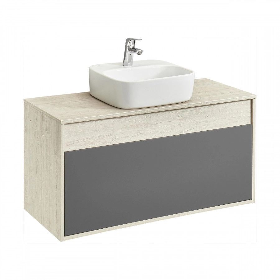 Тумба подвесная Aquaton Лофт Урбан 100 с раковиной Одри 40х42 Soft, серый графит, дуб орегон