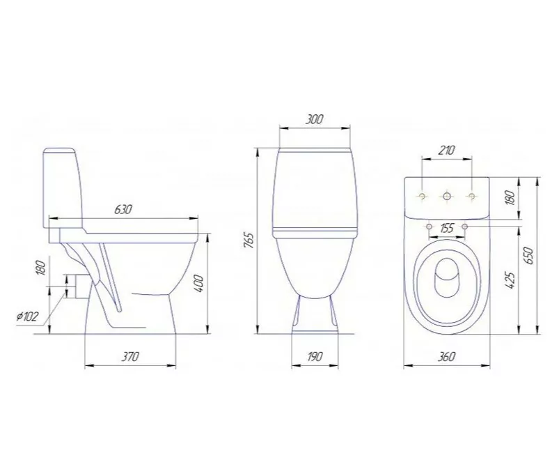 Унитаз Rosa Премьер напольный, компакт, с горизонтальным выпуском, белый