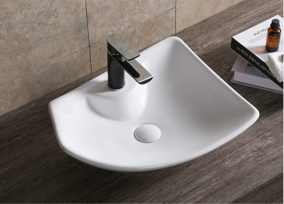 Раковина Ceruttispa CR7054 накладная, белая, асимметричная, под смеситель 500х400х130