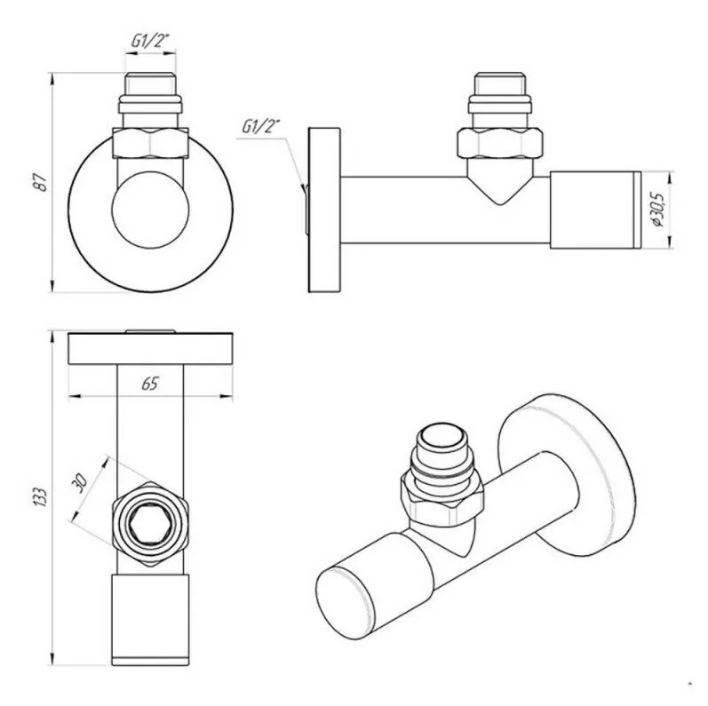 Вентиль запорный угловой Laris 1/2х1/2 ш/ш с отражателем черный матовый ZZ 5101SCH0404ЧМ 2 шт.