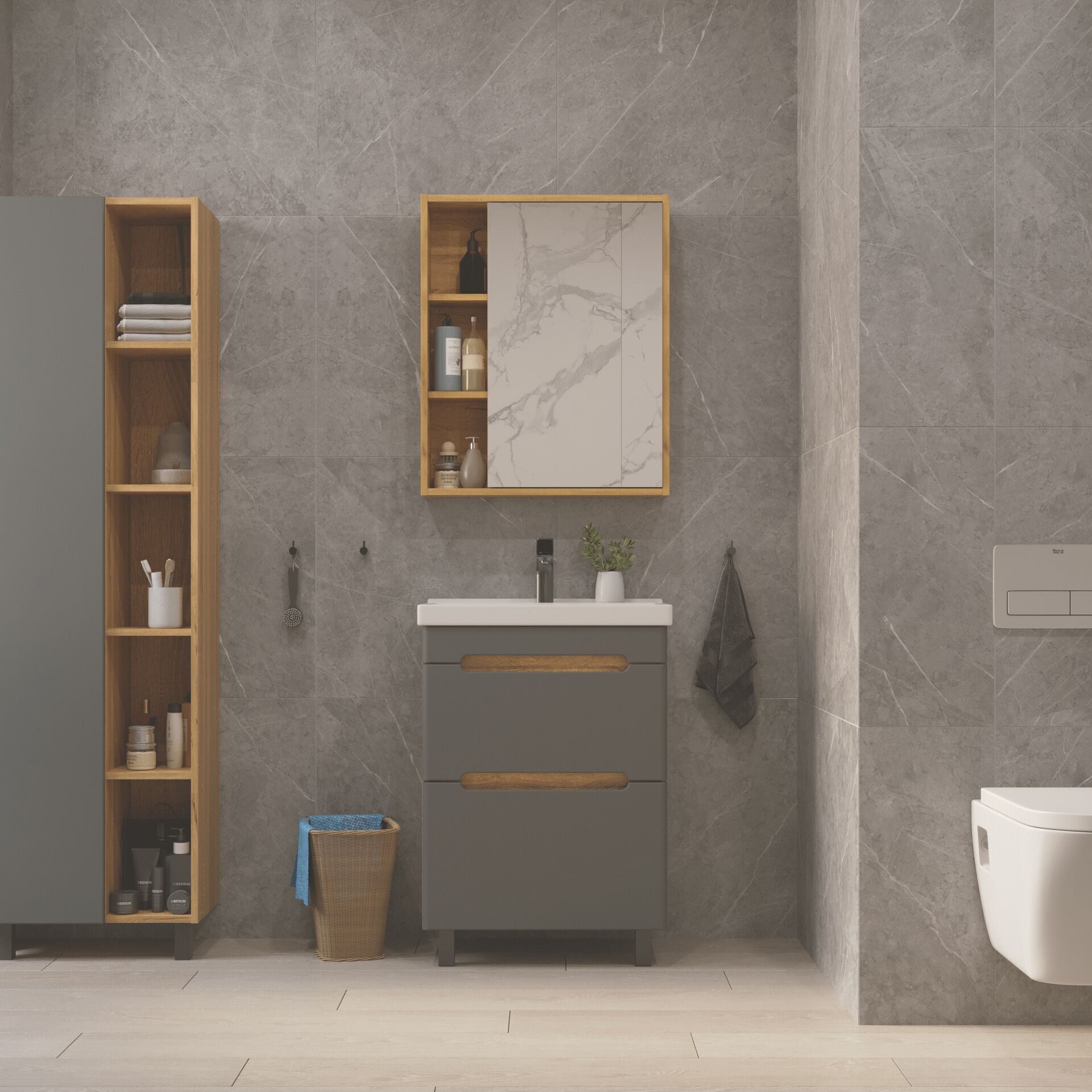 Тумба подвесная SanStar Diva 50 с раковиной Фест 50 (комплект), Gold Craft