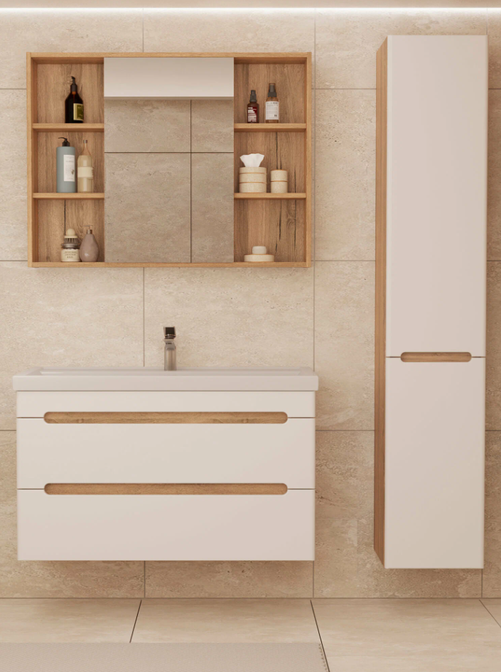 Тумба подвесная SanStar Diva 100 с раковиной Фостер 100белый, дуб вотан