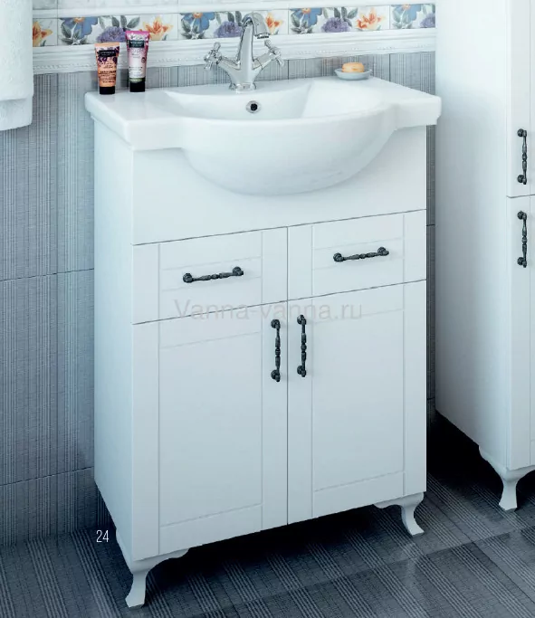 Тумба с раковиной Sanflor Глория 65 напольная, белый матовый