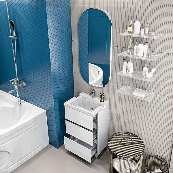 Тумба с раздвижной раковиной напольная 1Marka Bumble 60Н 2я, 2 ящика, белый от магазина Vanna-Vanna.ru!