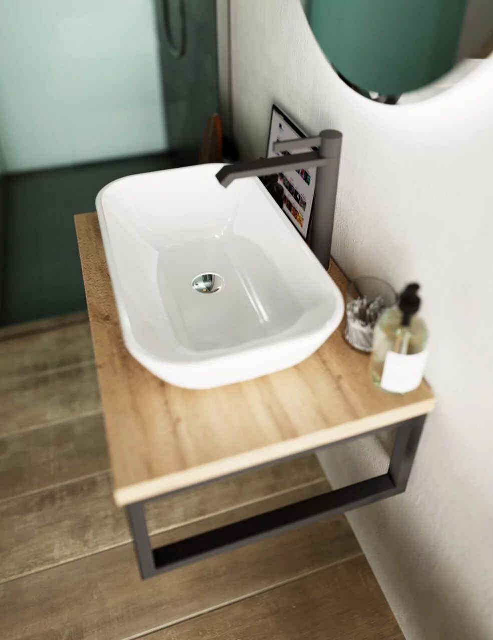 Столешница под накладную раковину 1Marka Grunge loft 80 на кронштейнах, дуб вотан