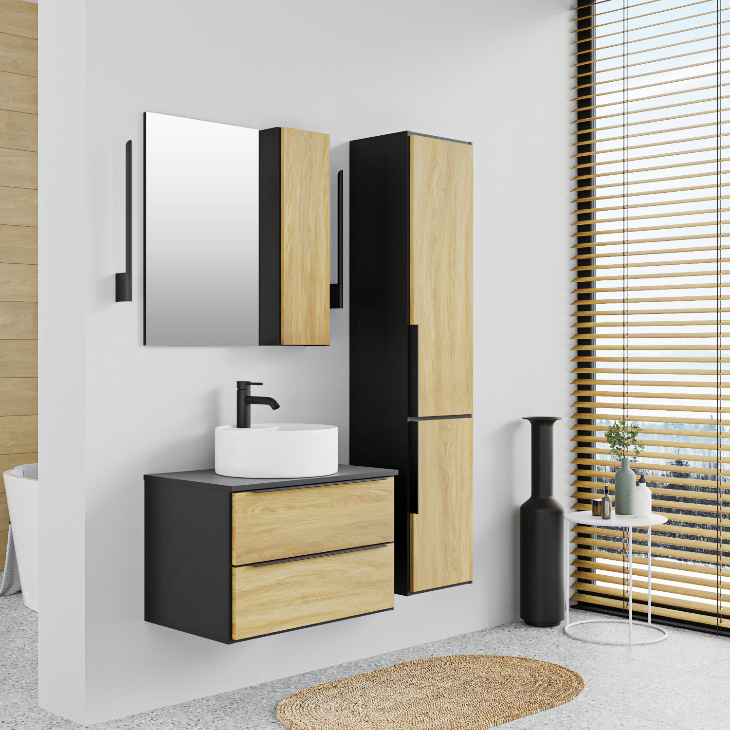 Пенал Runo Мальта 35 подвесной, R, дуб/черный