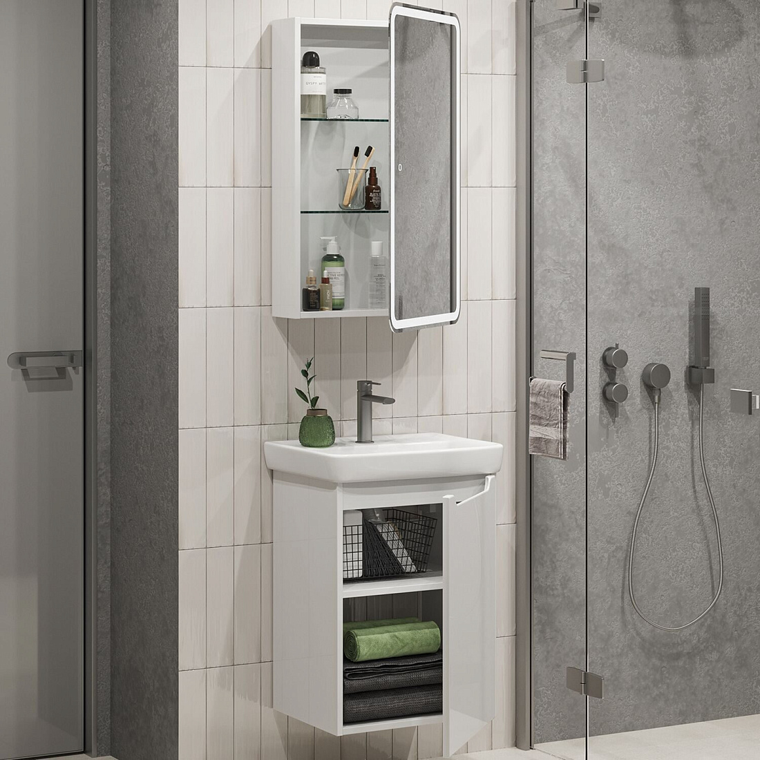 Тумба подвесная SanStar Bianca 50 с раковиной Мини 50, белая