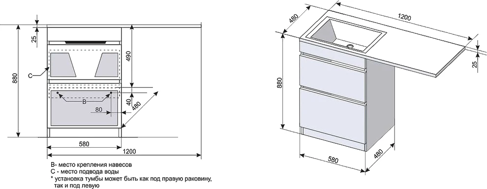 Тумба напольная Style Line Даллас 120 Люкс Plus Эмаль с раковиной Даллас 120 L под стиральную машину, два ящика, белая от магазина Vanna-Vanna.ru!