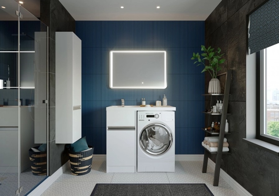 Тумба напольная Aquaton Лондри 40 с раковиной Лондри 105 под стиральную машину, L левая, белый