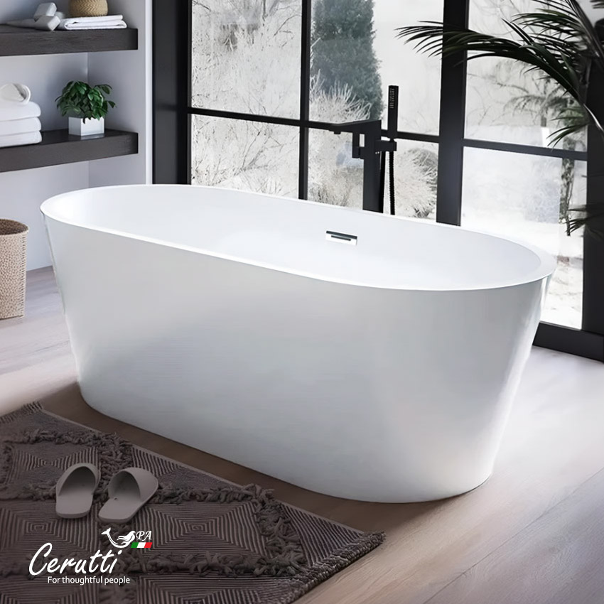 Ванна акриловая Ceruttispa RESIA отдельностоящая, со сливом-переливом, (1680x730x580), белый