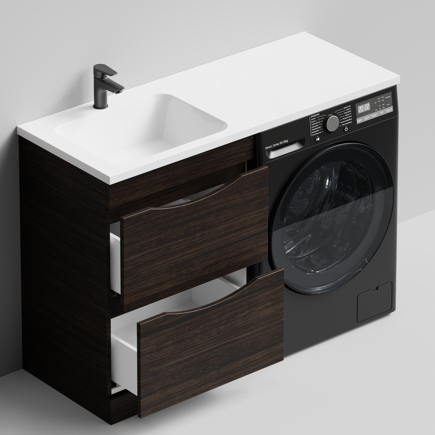 Тумба Vod-ok 58 с раковиной Смайл 120 напольная, под стиральную машину, левая, Палисандр