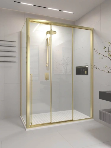 Душевой угол раздвижной Veconi Premium Ptato 300 SP G-R, 1600х800x2000, золото брашированный, стекло прозрачное от магазина Vanna-Vanna.ru!