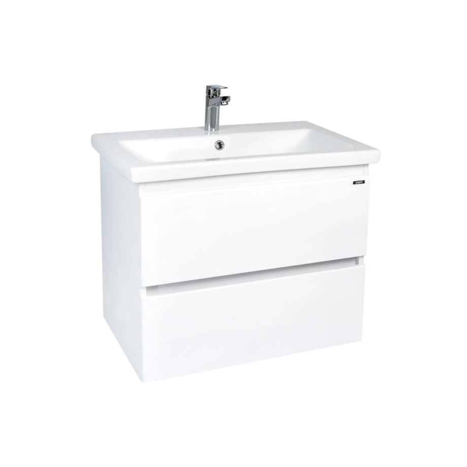 Тумба подвесная Viant Мальта 80 с раковиной Como 80, два ящика, белый