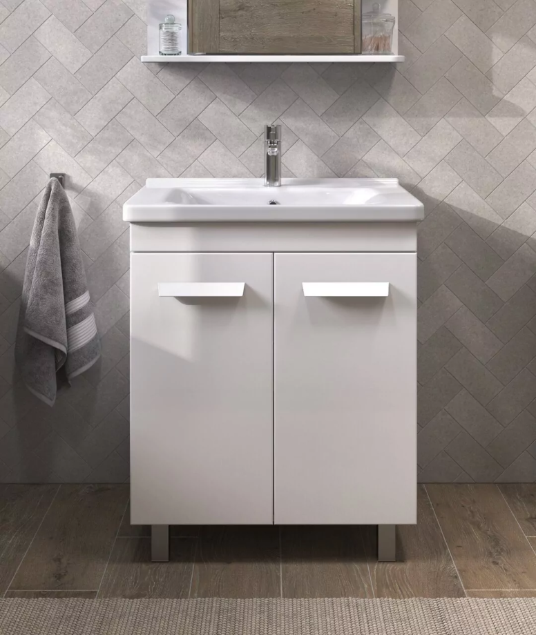 Тумба напольная Vigo Nova 60 с раковиной Миранда 60, 2 двери, белый