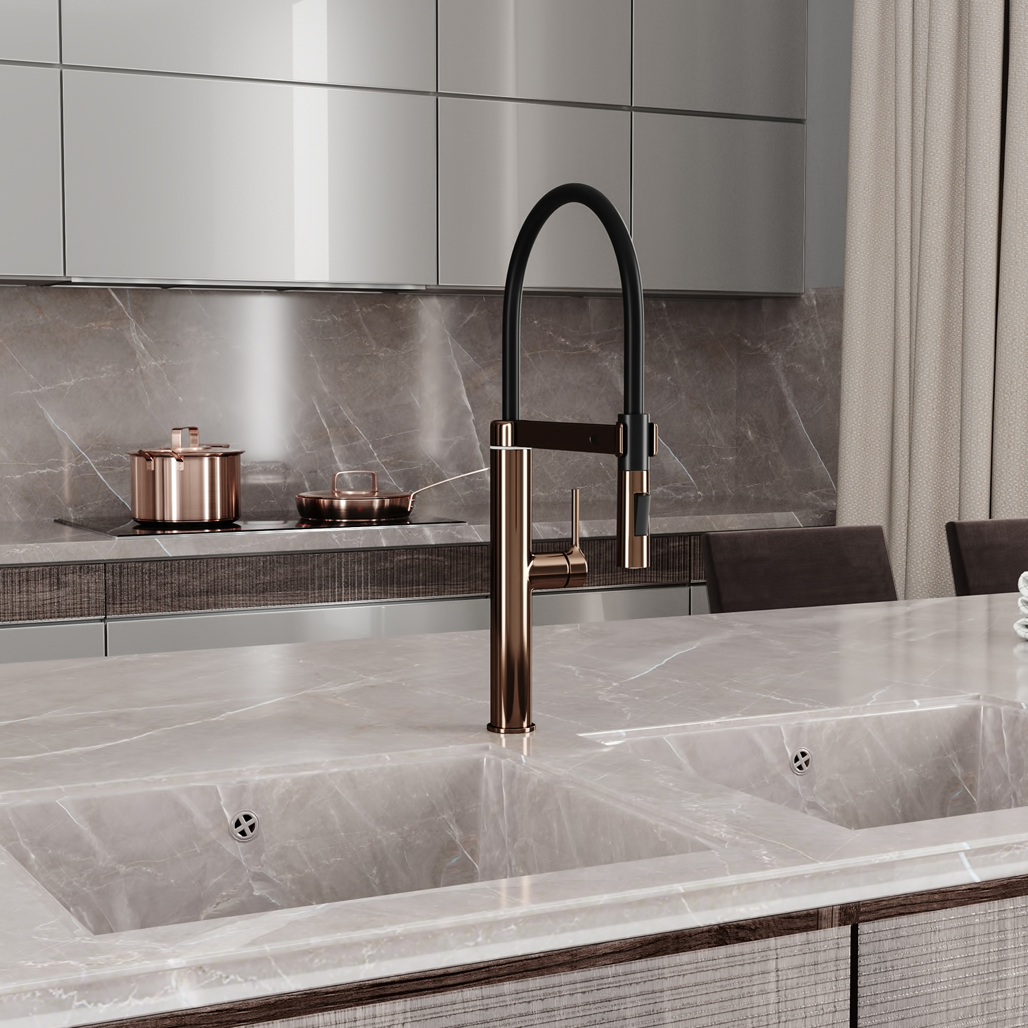 Сенсорный смеситель для кухни с гибким изливом WasserKraft A8897 розовое золото