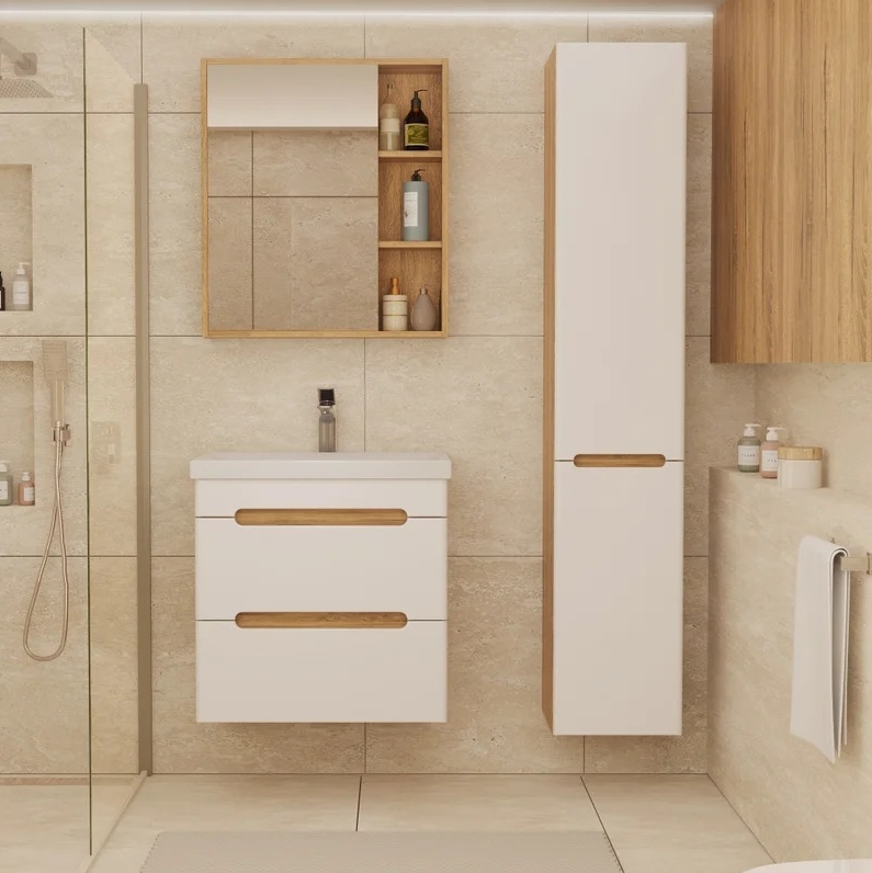 Тумба подвесная SanStar Diva 50 с раковиной Moduo 50 белый, дуб вотан