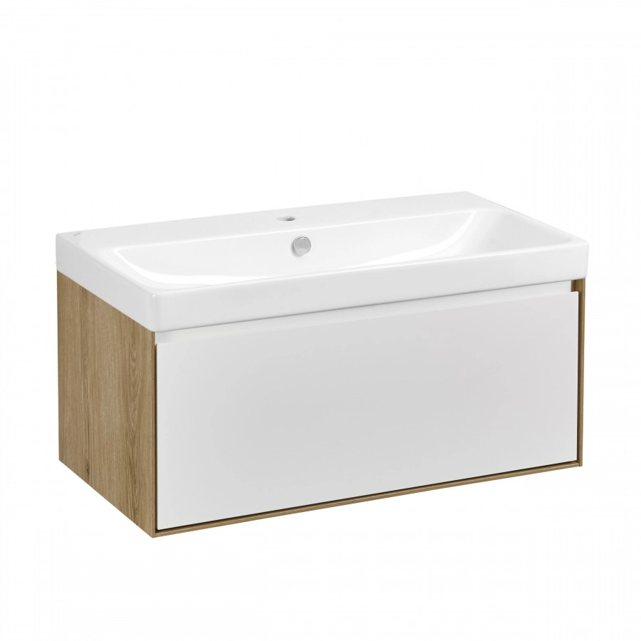 Тумба подвесная AQUATON Либерти 90, столешница белая, раковина Адриана 90, дуб эльвезия