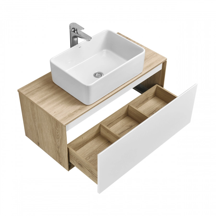 Тумба подвесная AQUATON Либерти 90, столешница, раковина MILA 50х35, дуб эльвезия