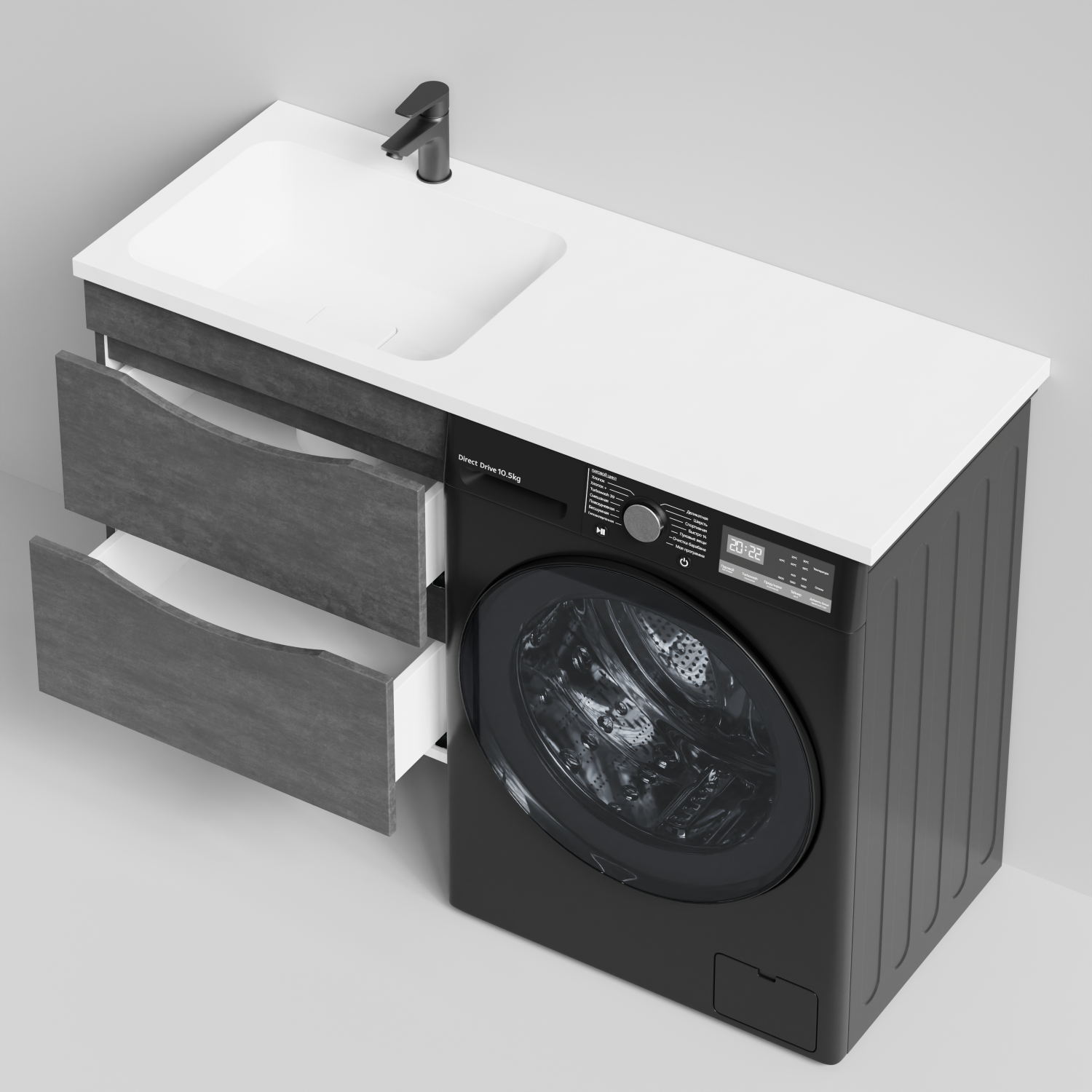 Тумба Vod-ok 58 с раковиной Смайл 120 подвесная, под стиральную машину, левая, Серый камень