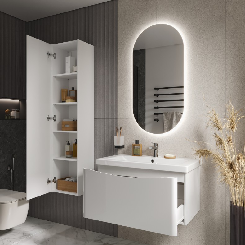 Тумба подвесная Vigo Glem 800-0-1 с раковиной Como 80, 1 ящик, белый