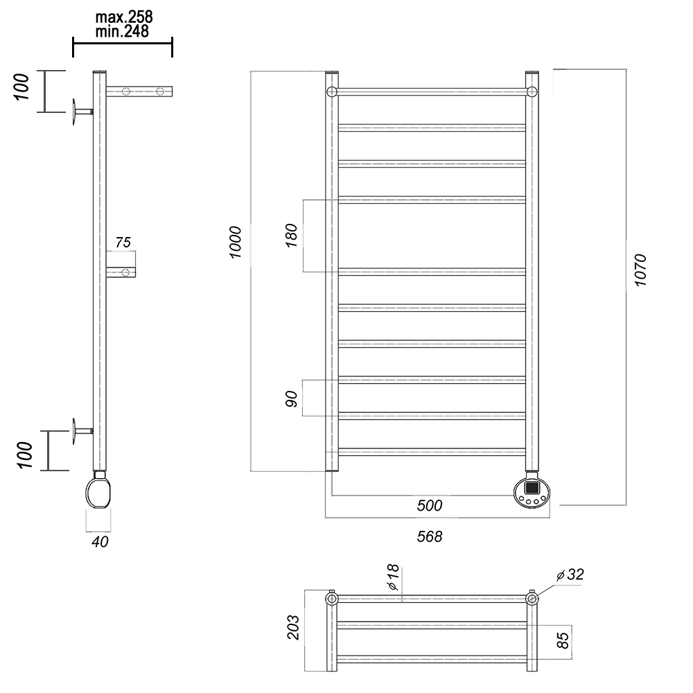 Полотенцесушитель электрический Domoterm Медея сп2 П10 500x1000 ER хром
