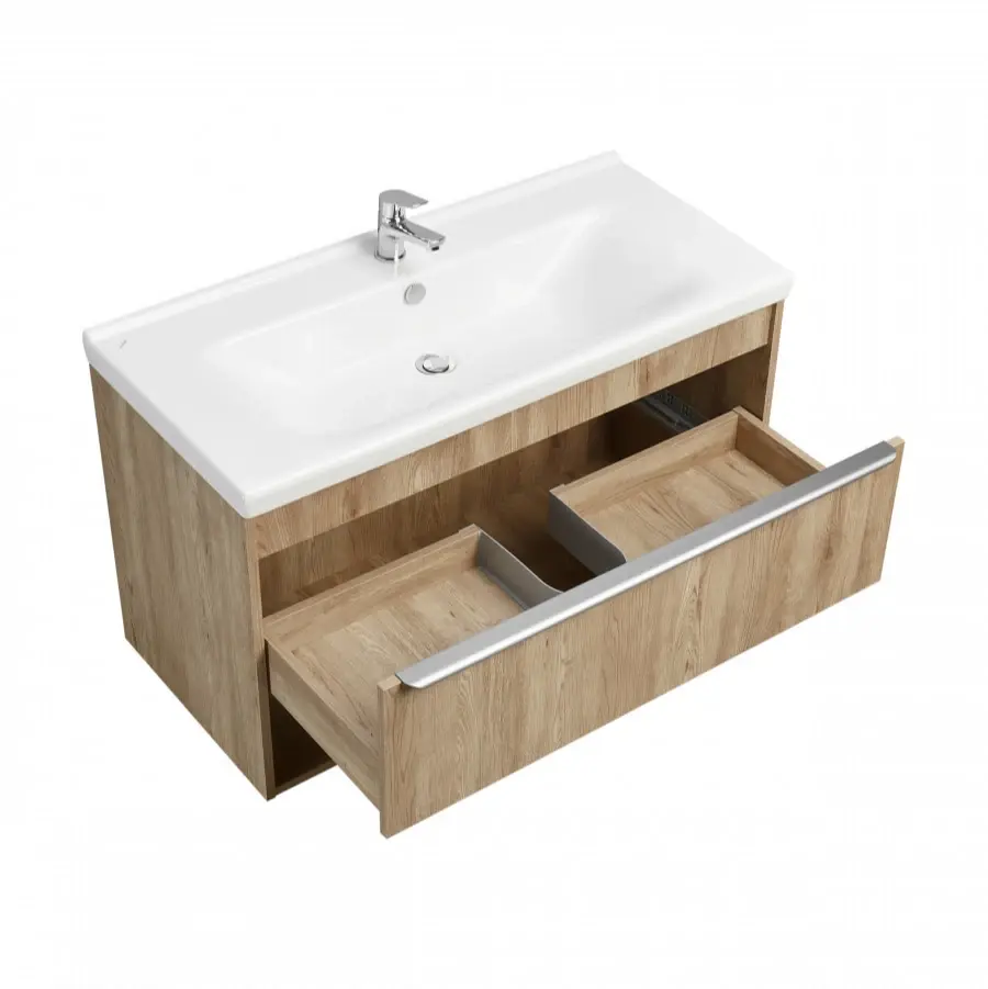 Тумба подвесная Aquaton Хоуп 100 с раковиной Миранда 100, 1 ящик, орех