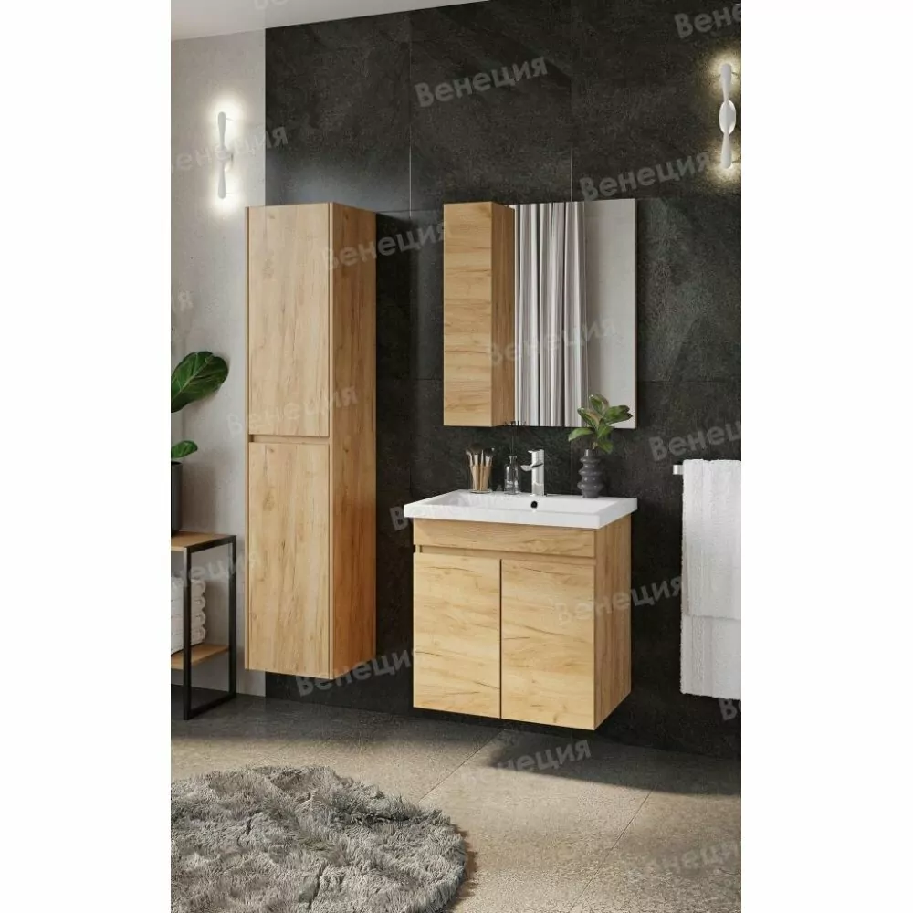 Тумба с раковиной Венеция Star 60 подвесная, 2 двери, дуб крафт золотой
