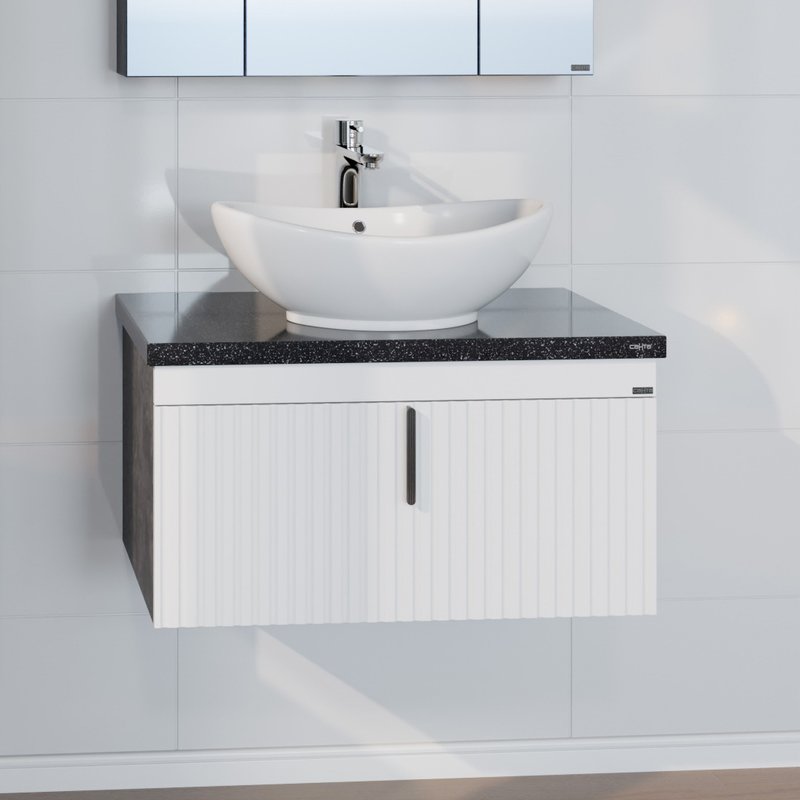 Тумба подвесная Санта Юпитер 80 с раковиной Гамма 56, 2 ящика, RAL