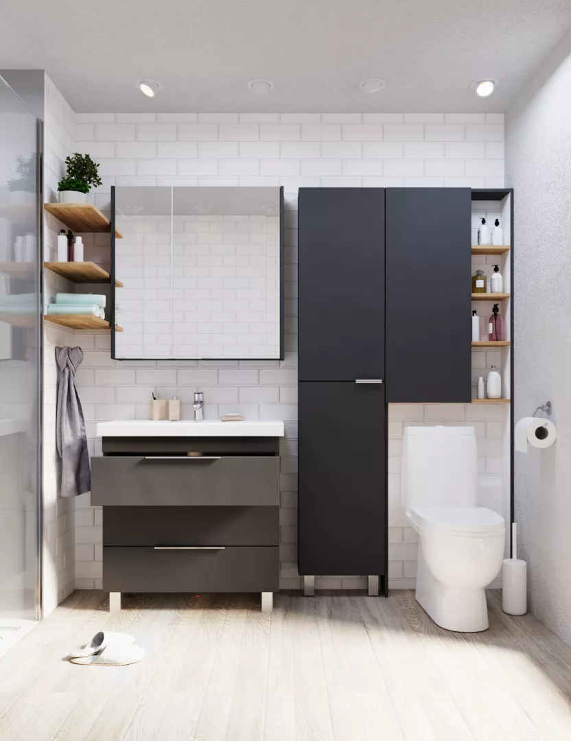 Зеркало-шкаф 1Marka Gaula 80 Black, 2 двери, черный