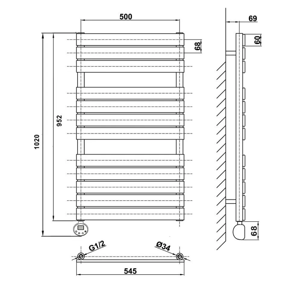 Полотенцесушитель электрический Domoterm Вита П12 500х952 EL левый, белый матовый