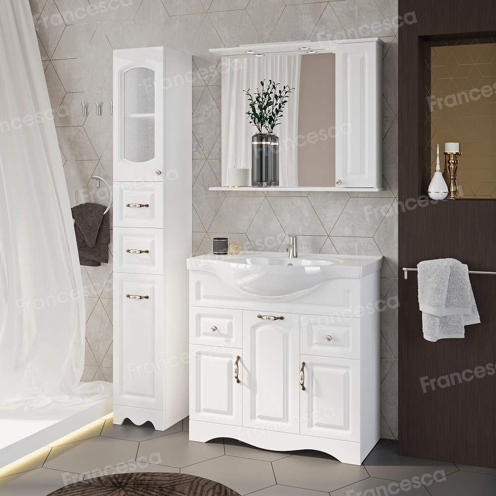 Тумба с раковиной Francesca Империя 85 напольная, 2 ящика, 3 двери, белый