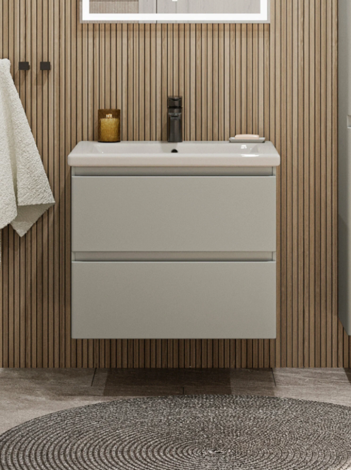 Тумба подвесная SanStar Riana 60 с раковиной Como 60 (комплект), грей