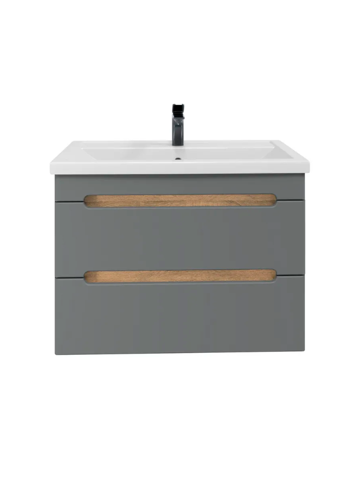 Тумба подвесная SanStar Diva 80 с раковиной Фест 80, дуб вотан, графит софт