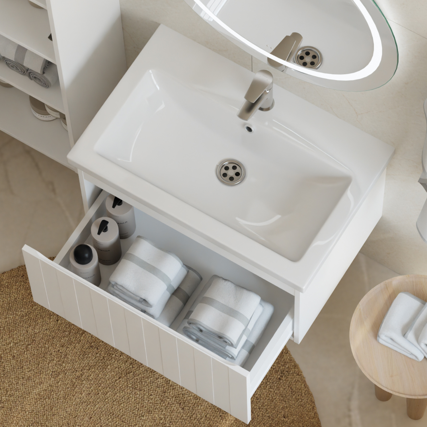 Тумба подвесная Vigo Finlay 700-0-1 с раковиной Como 70, 1 ящик, белый