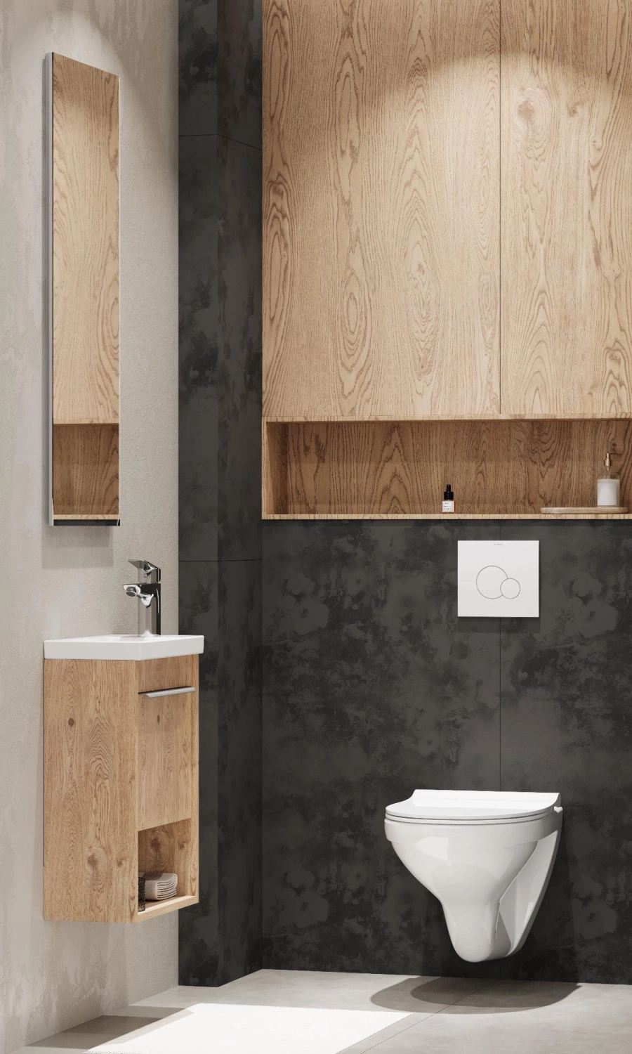 Тумба подвесная Aquaton Хоуп 40 с раковиной Миранда 40, 1 ящик, орех