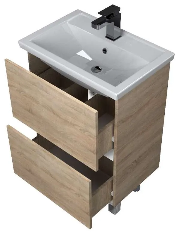 Тумба напольная 1Marka Aris 60Н 2я с раковиной Фостер 60, 2 ящика, дуб сонома