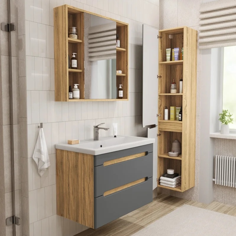 Тумба подвесная SanStar Diva 80 с раковиной Como 80 (комплект), Gold Craft