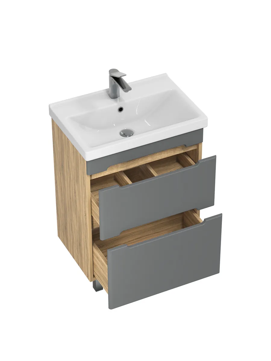 Тумба напольная SanStar Diva 50 с раковиной Como 50 Дуб вотан, графит софт