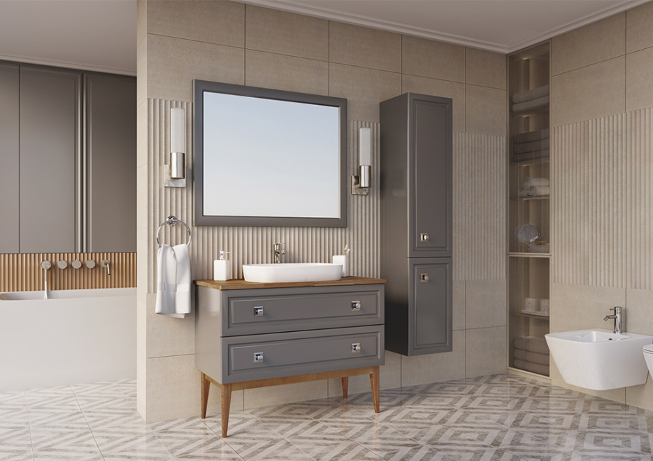 Мебель для ванной ASB Woodline Каталина 100 комплект, напольный, grey, хром