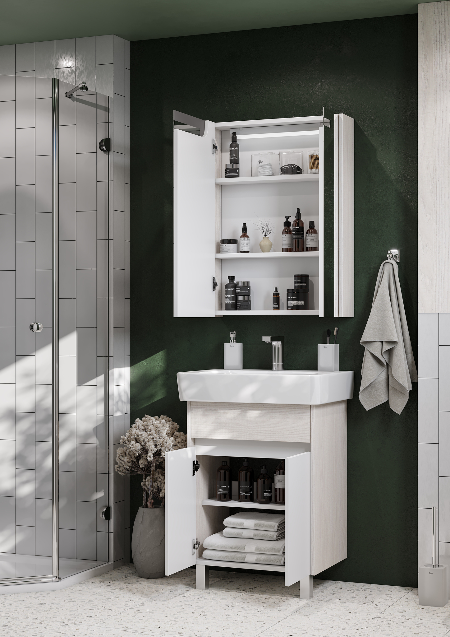 Зеркало-шкаф Aquaton Верди 60 L левый, свет, ясень