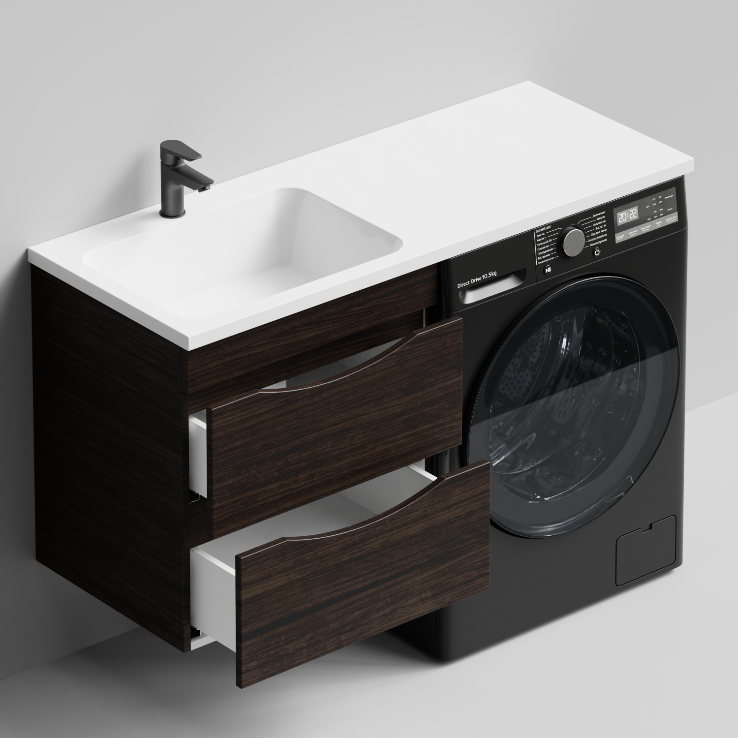 Тумба Vod-ok 58 с раковиной Смайл 120 подвесная, под стиральную машину, левая, Палисандр