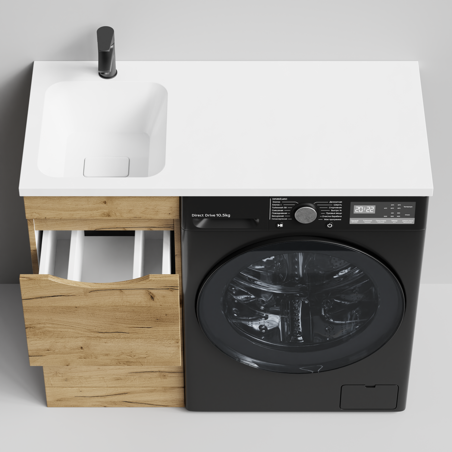 Тумба Vod-ok 38 с раковиной Смайл 100 напольная, под стиральную машину, левая, Дуб Тортуга