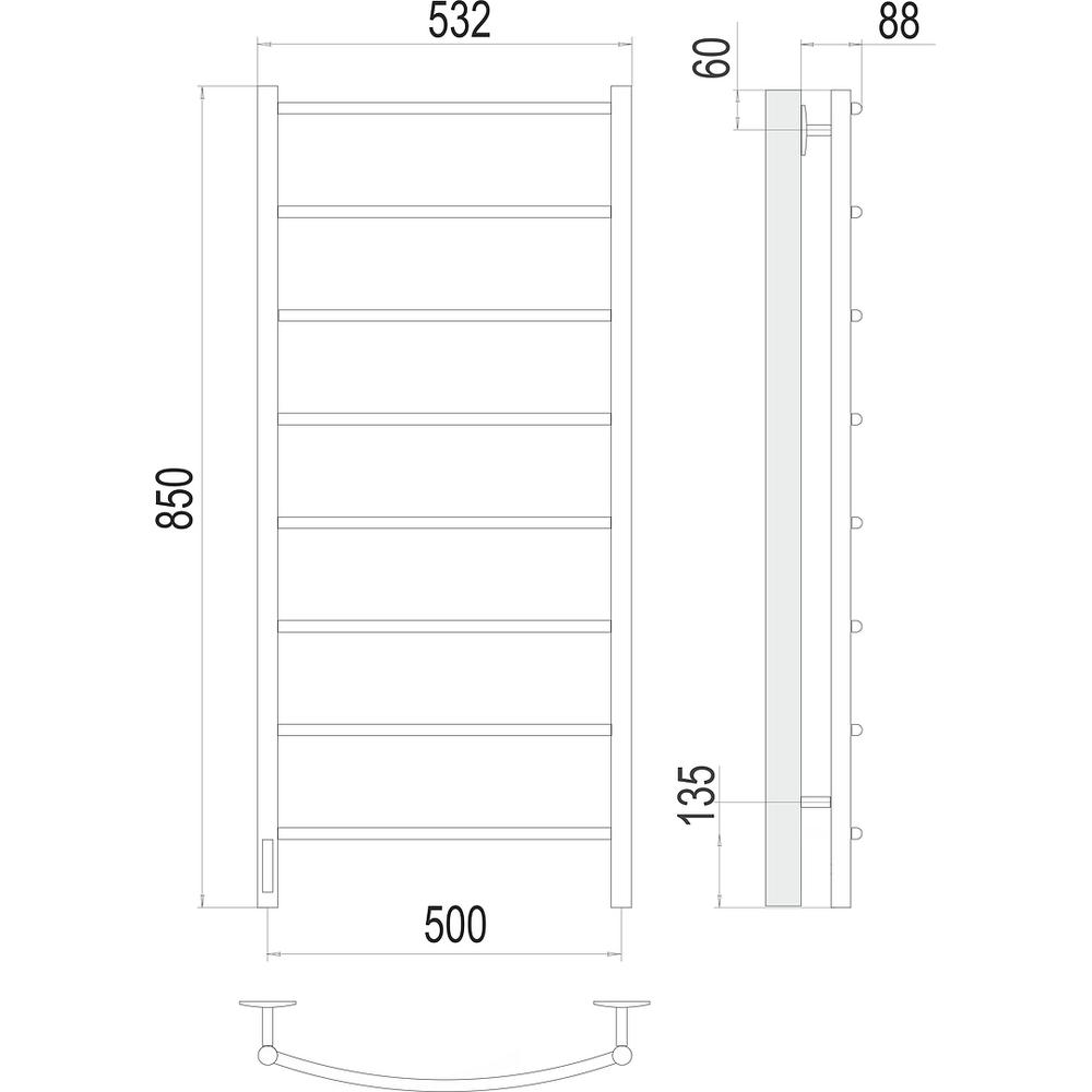 Полотенцесушитель электрический Terminus Классик П8 50х85, левый
