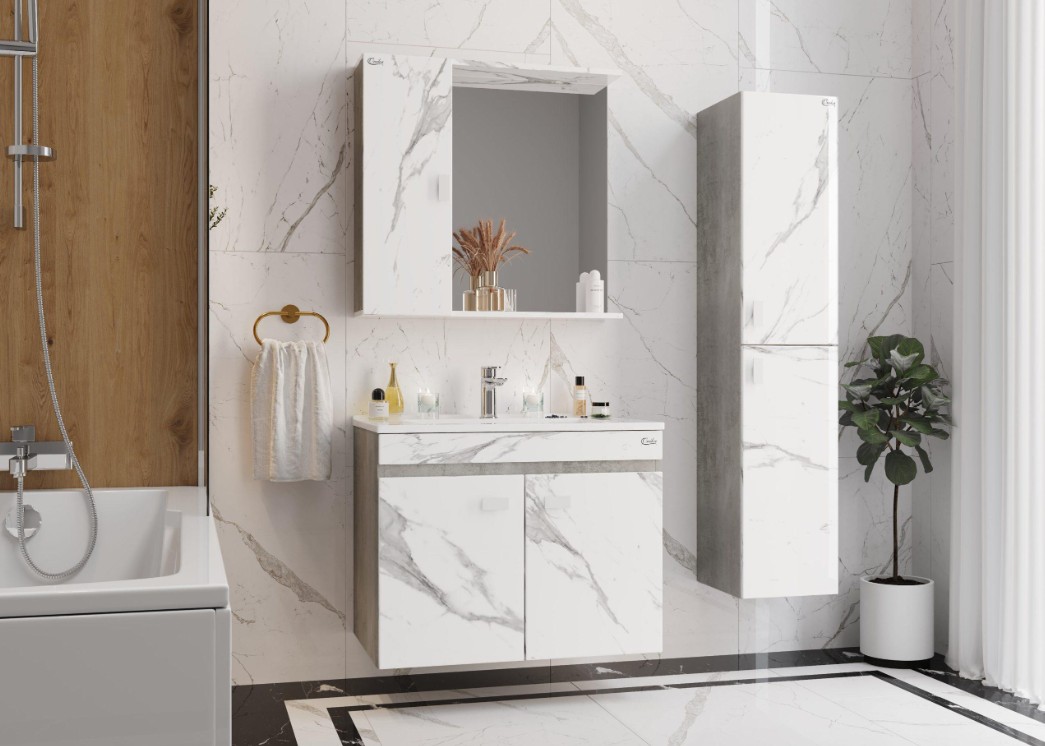 Зеркало с шкафчиком Onika Марбл 75 мрамор/камень бетонный, универсальный