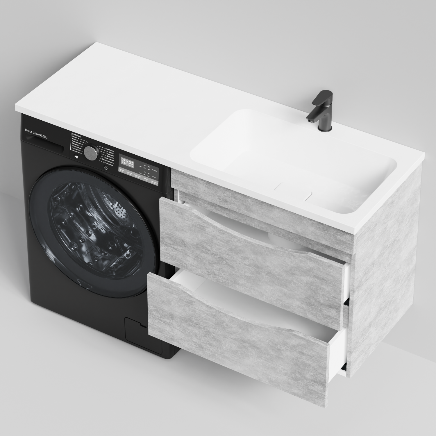 Тумба Vod-ok 68 с раковиной Смайл 130 подвесная, под стиральную машину, правая, Горный камень