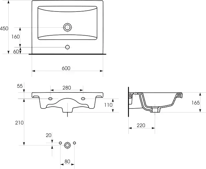 Тумба с раковиной Bellezza Асти 60 подвесная, белая