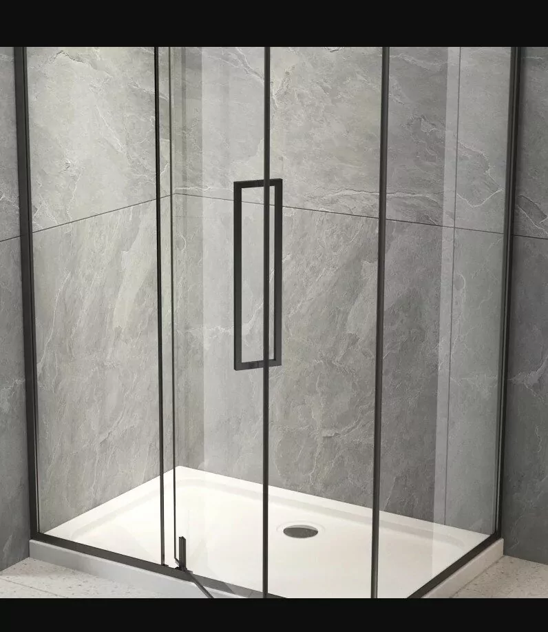 Душевая дверь Veconi VN33B-90 в нишу, распашная, прозрачное стекло, черный матовый